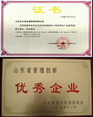 郑州变压器厂家优秀管理企业证书